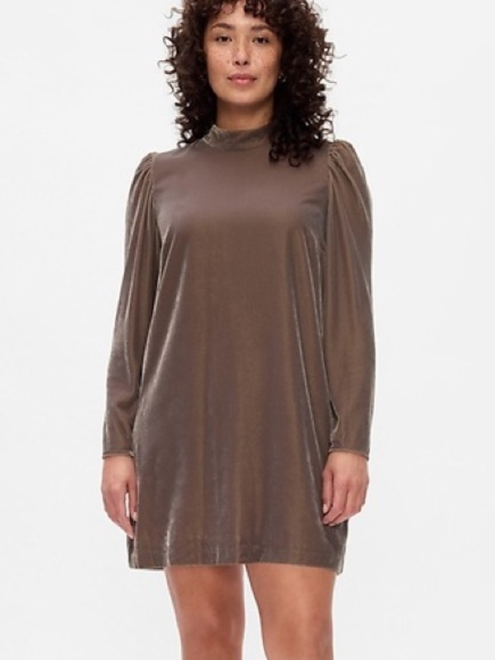 GAP Recycled Velvet Puff-Sleeve Mini Dress in Plymouth Rock Brown Size XL NWT